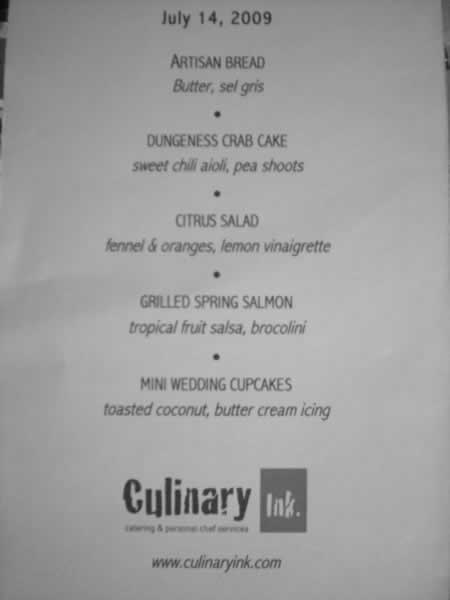 Our Menu from Donnie Ungaro, Our Personal Chef Tonight