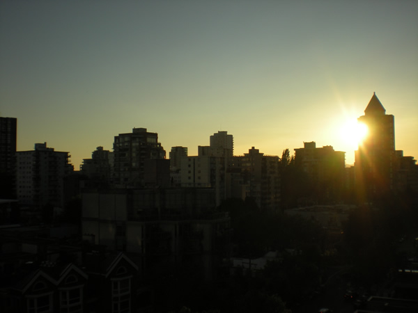 Sunset over the city ... view from the bedroom. 