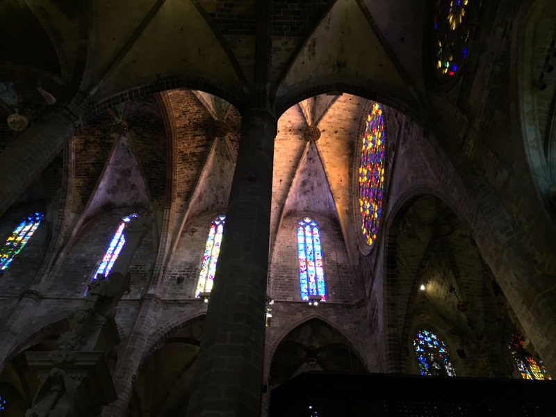 Gothic arches and stained glass abound here. 