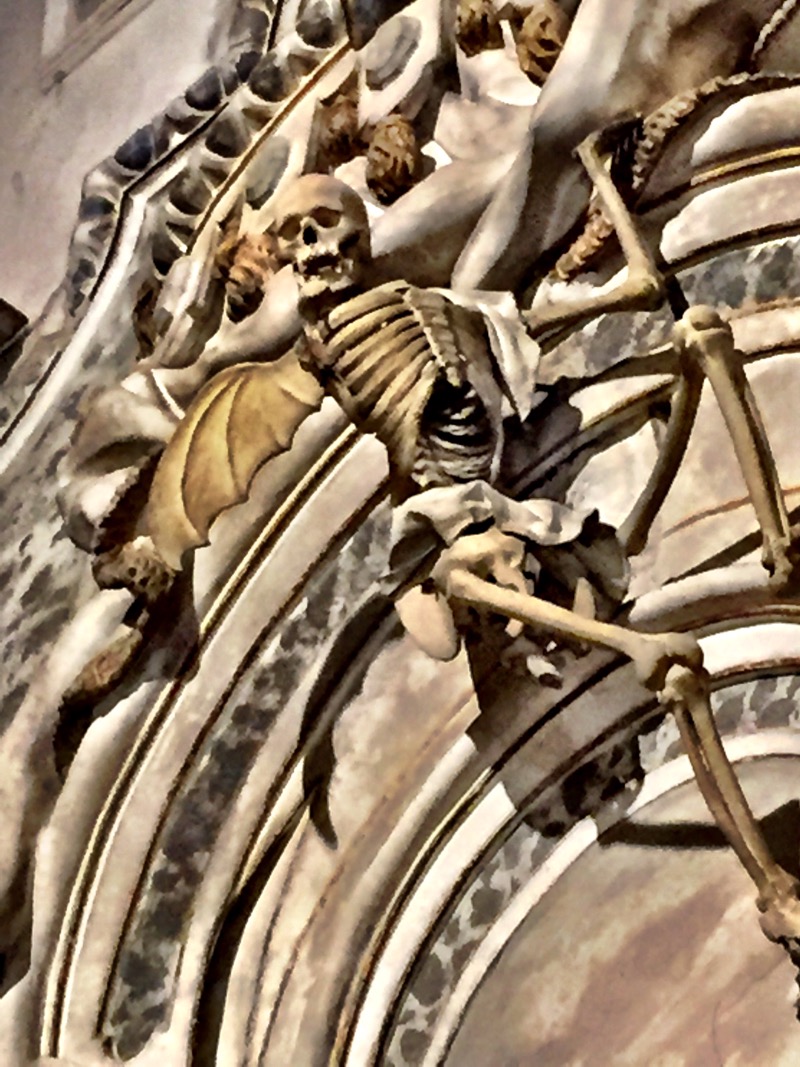 There were plenty of ghoulish delights within the cathedral, including this skeletal angel over the nativity. 