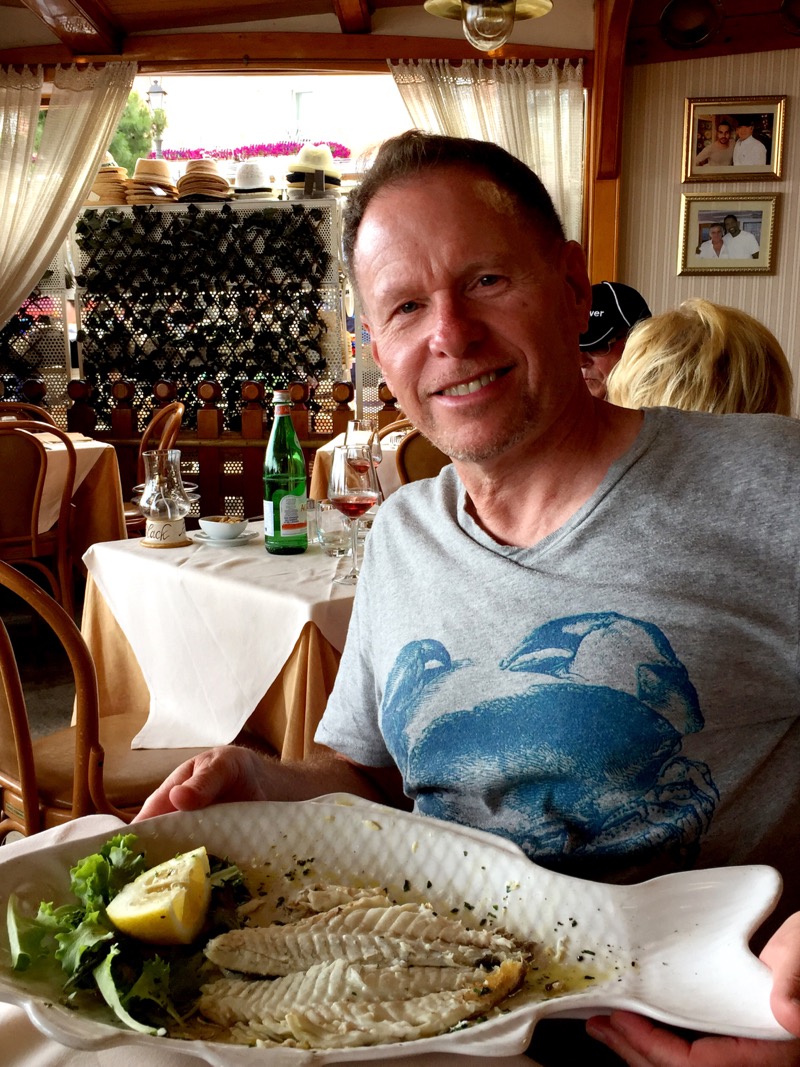 Back in Positano, we find that we aren't feeling stuffed so it must be time to eat again! Clint had some dorado fish.
