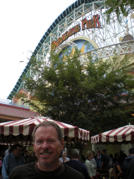 We're just getting ready to go on the Calfornia Screamin' roller coaster (in the background). Fast, high, and loops. Clint said it was the best he has been on. Ryan had his eyes closed the entire way.