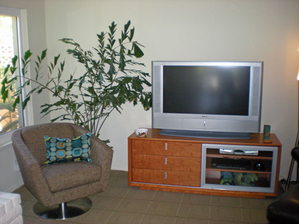 New swivel chair and new entertainment cabinet